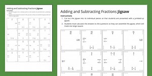 Adding and Subtracting Fractions Jigsaw Worksheet