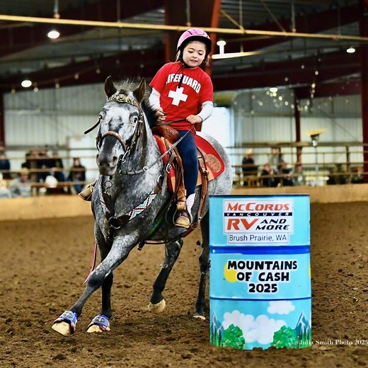 Who doesn't love watching the little kiddos barrel race! 😍 CCBR Halloween Barrel Race at the Clark County Saddle Club on November 1, 2025. Thank you Julia Smith Photography! | Clark County Saddle Club