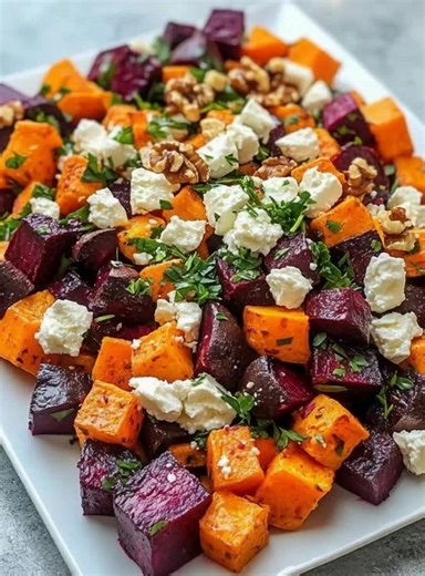 🥗 Roasted Beet & Butternut Squash Salad with Feta and Walnuts 💚 Why You’ll Love It This salad is the perfect mix of sweet, savory, and creamy. Roasted beets and butternut squash bring natural sweetness, feta adds saltiness, and walnuts give crunch — all finished with a light vinaigrette. It’s vegetarian, gluten-free, and great warm or chilled. Full Recipe in Coʍmеոτ | Weight Watchers - Easy Recipes