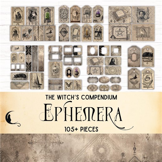 Vintage Witch Junk Journal Ephemera Kit, Printable Alchemy Ephemera Tags, Gothic Digital Scrapbook Supplies, Grimoire, Magic Spell Book, - Etsy UK