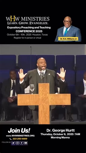 WHW Ministries, Inc. on Instagram: "We are honored to welcome Dr. George Hurtt, as the Morning Manna Preacher for the WHW Expository Preaching & Teaching Conference on Thursday, October 9, 2025 at 7:00 AM. Dr. George Hurtt accepted the call to ministry in 1995 under Dr. James Jennings Sr. at New True Vine Missionary Baptist Church in Detroit. He graduated Cum Laude from the University of Detroit Mercy with degrees in Health Service Administration and Religious Studies, completing part of his stu