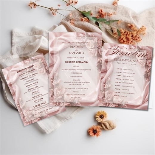 Pink Wedding Program Template, Editable Elegant Floral Wedding Ceremony Timeline, Canva Digital Download - Etsy