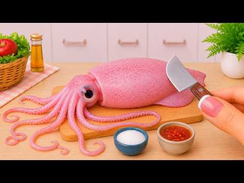 Oddly Satisfying Mini Food 🦑 Yummy Crispy Fried Squid with Tomato Sauce | Petite Cooking