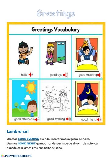 Greetings interactive worksheet for 4th