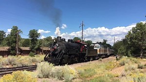 12K views · 427 reactions | Train’s in. Backing into the Grand Canyon Depot. Steam Saturday with a touch of fall color. September 7, 2019. https://www.thetrain.com/events/steam-saturdays/ #RightNow #GrandCanyon #Arizona #100YearsOfGrand #Locomotive #Steam #Railroading Description: at a railroad crossing, a passenger train is backing, to reveal a steam locomotive on the front end. -mq | Grand Canyon National Park | Facebook