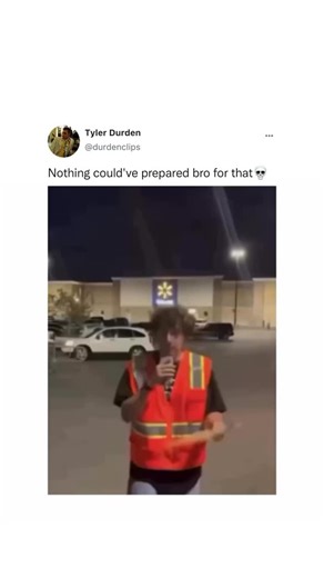 Tyler Durden on Instagram: "The video, titled “Nothing could’ve prepared bro for that 😂,” is a humorous prank or social experiment conducted by a young man wearing a high-visibility, orange-and-yellow safety vest with “OKLAND” written on the back, and carrying a clipboard. The creator initially states, “People say if you got a vest on and a clipboard you can get away with anything. So let’s go check it out”. He then walks into a retail store, which appears to be a Walmart, and proceeds to enter