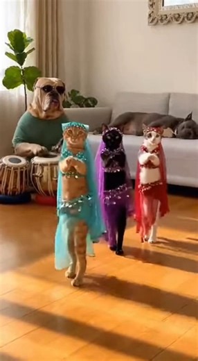 They rehearsed all year! Check out the most talented animal band on the internet! 💃🐾 This time the cats decided to show who's boss at belly dancing. #GatosDançando #HumorPet #BellyDance #InteligenciaArtificial #PetShow #CachorroMusico #ShortsBrasil #ViralPets #FofuraAnimal | Bloom Pets
