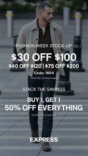 14K views | Your runway moment starts here with $30 off $100, $40 off $120 or $75 off $200. Online only with code: 1604. Excl. apply. | Express | Facebook