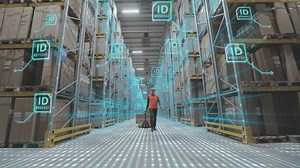 Visualization of a modern warehouse. Visualization of artificial intelligence. Futuristic concept of a modern warehouse.