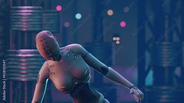 Curious Humanoid Android or Robot staring into the camera after checking out its body and limbs curiously UHD 4K made using traditional 3D Animation