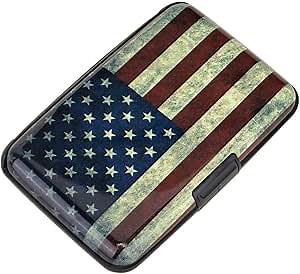 ELFISH Mini RFID Aluminum Wallet Credit Cards Holder Business Card Case Metal ID Case for Men Women (Flag)