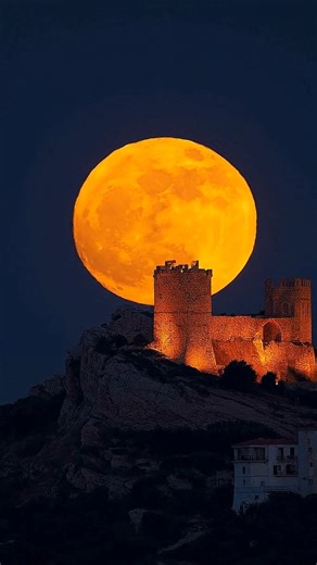 9.1K views · 404 reactions | When a golden moon climbs above ancient walls and the night pours shadows over stone and silence magic is born, for those who look up. ✨ Have you ever seen the moon like this? Would you walk those paths, beneath the cosmic light? Tonight, let your imagination wander. Remember, every moonrise is a doorway to wonder. #moon #cosmos #stars #galaxy #nightsky  | Sky&Earth | Facebook