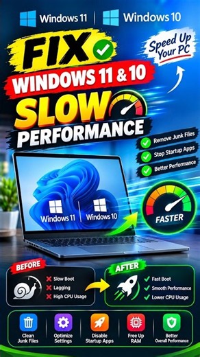 Windows 11 & 10 Slow? 🚀 Fix Slow Performance in 1 Minute! #Shorts