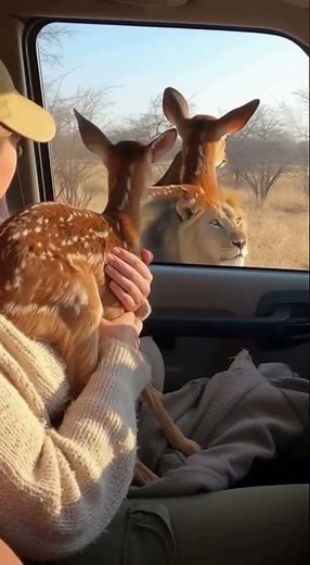 Baby Deer Trembles at Lion Roar! 😱 #Shorts