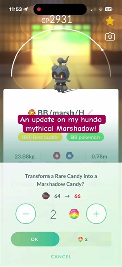 An update on my hundo mythical Pokemon (Marshadow) #pokemongo