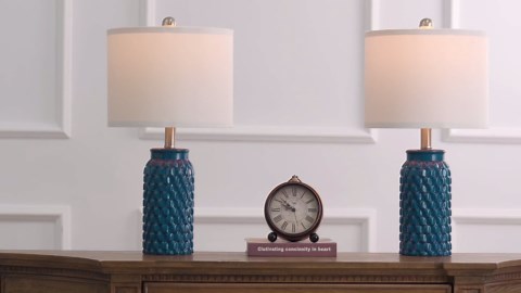 20.5 inches Modern Ceramic Dark Blue Bedside Lamp Set of 2 for Bedroom Decor Farmhouse Table Lamp for Living Room Office Dorm