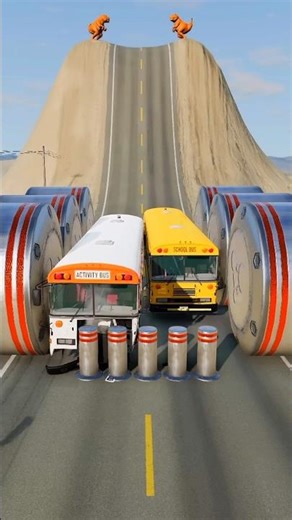 School Bus vs Giant Rollers Challenge 😱 | Who Will Win This Impossible Road Test? #shorts