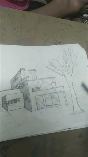 house one point perspective #perspectivedrawing #myhome #drawing