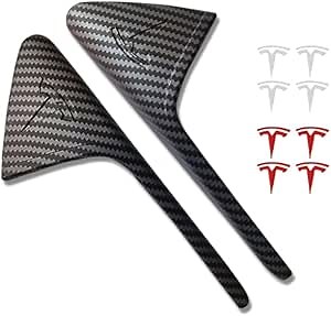 Side Camera Turn Signal Covers Matte Carbon Fiber Pattern with T Logo Stickers Compatible with Tesla Model X S 3 Y - Version 2