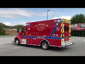 LEWES (DELAWARE) FIRE DEPARTMENT AMBULANCE RESPONDING FROM THE HOUSE.