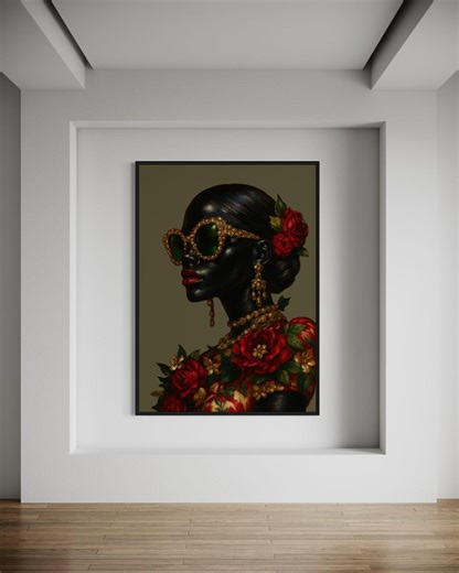 Black Woman Art, Black Art Prints, Afrocentric Woman Floral Headpiece Art Print, Boho Home Decor, African American Art (digital Download) - Etsy