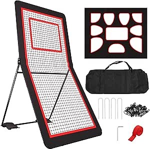 Lacrosse Rebounder for Backyard 4x7 ft Lacrosse Bounce Back Net Volleyball Rebounder Net with 5 Adjustable Angles and Target Network/Strap,Volleyball, Baseball, Softball, Tennis & Soccer Training