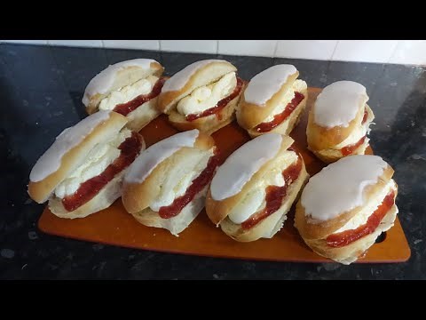 Iced Buns - With Cream & Strawberry Jam