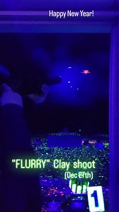 "Flurry" clay target shooting with our #BlackLightBirds From the shooter perspective During a "Flurry" , we set our Long Range MT4300 wireless controller to engage 7 separate traps, and throw 75 targets randomly over a short period of time. The shooters are able to reload shotguns at will and shoot as many shells as possible. Fun way to end a night of regular 5-stand or wobble trap clay shooting. (White Flyer Targets - if you are paying attention, we love the Orange Crushers for added effect on