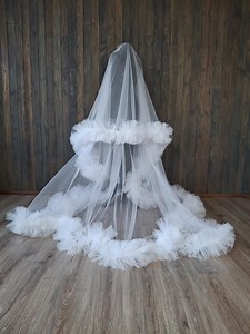 Wedding Veil With Ruffle Lush Bridal Veil Edge Ruffled Trim Cathedral in Blusher - Etsy