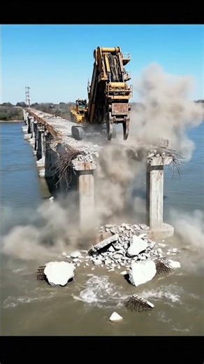 Demolition workers take down a massive bridge with ultra powerful machines! 🔗