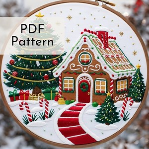 Christmas Gingerbread House Embroidery Pattern: Candy & Presents, Holiday DIY, 6 Hoop Sizes - Etsy