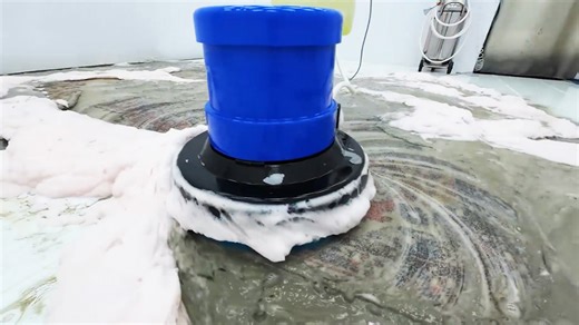 Rotary scrubbing through thick carpet foam