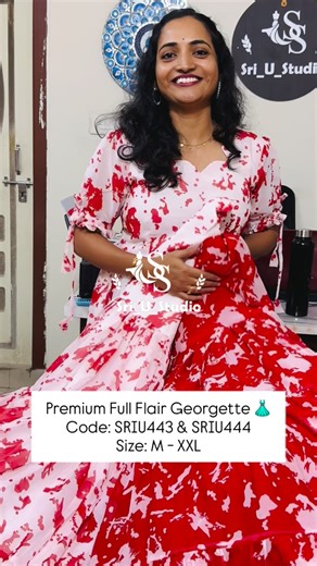 Kalpana Ponnam on Instagram: "Premium Full Flair Georgette 👗 Code: SRIU443 & SRIU444 Size: M - XXL 3 Tier Full Length Lining Customized Sleeves Frock Length – 50 Website Link is in the Bio ✅ Category: Frocks ✨Wrap yourself in the charm of tradition with our outfits ❤️ ✨ Step in to style 👗 Step in to comfort ❤️ ❌❌ Don’t trust any whatsapp numbers given in comments section ❌❌ . . . . #sriustudio #outfits #kalpanaponnam kalpanamuchatlu telugu 2pcs 3pcs trending dresses treditional coordsets reel