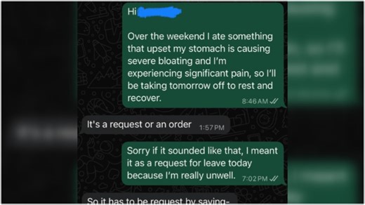 Employee asks for sick leave, manager’s reply has Reddit calling it a power trip