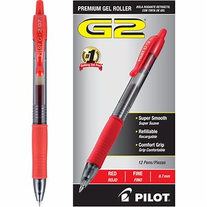 Pilot G2 Premium Retractable Gel Roller Pens, Fine Point, Red, 12 Count