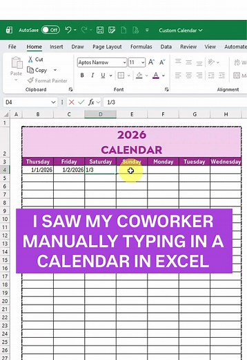 Custom Calendar in Excel 📆 #excel #exceltips #corporate #workhacks #office