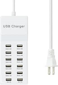 Multiple USB Charger Station Block 12 multiport Charger Station Hub with Fast Charging Wall Charger for Multiple Devices USB Charging Port Compatible with Cell iPhone Android Smartphone Smart Watch