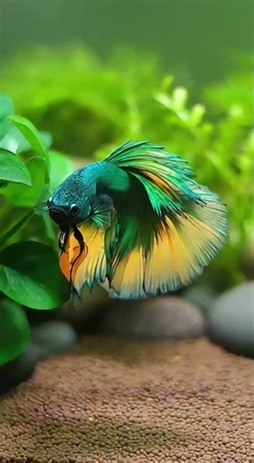 Electric Green Betta Fish Gliding Through a Peaceful Aquarium #shorts