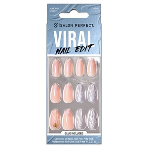 Salon Perfect Artificial Fake Press-ons, 352 Viral Nail Edit, Pink Shell, Short Almond, File and Glue Included, 30 Nails