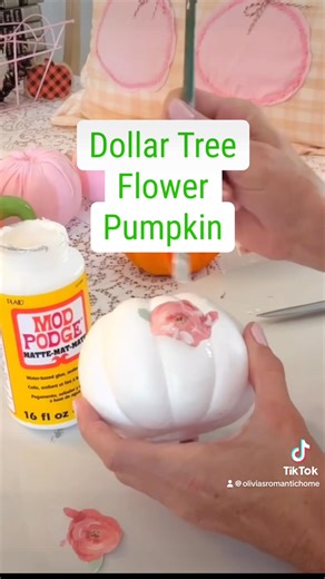 Cute DIY Dollar Tree floral pumpkin using a napkin, paint, and Mod Podge—so easy and perfect for fall! 🎃🍂🖌️ | Olivia's Romantic Home DIY
