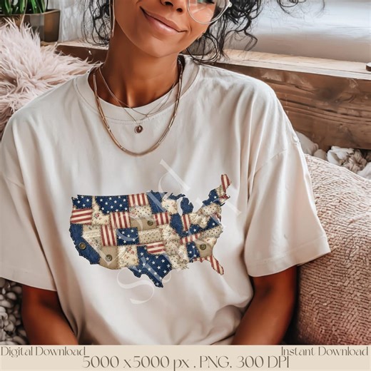 USA Map PNG, Vintage Americana Patchwork United States Clipart, Patriotic Fourth of July Sublimation Design - Etsy