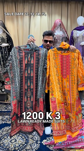 Jannat the designer studio on Instagram: "😇PAKISTANI LAWN READY MADE SUITS 😇 ✅WHOLSALE PRICE ✅. 1200 K 3 SUITS 🚨 LIMITED STOCK📦 AVAILABLE 🛍️ 💃 SALE DATE 12, 13, 14, 15, 💃🏻 VISIT TODAY @jannat_the_designer_studio"