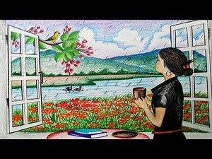 How to draw Spring Season Scenery.Step by step(easy draw)