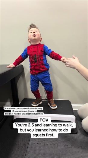 Spider-Man Jack learning how to do squats.#nemalinemyopathy #arthrogryposis #toddler #gtube #physicaltherapy