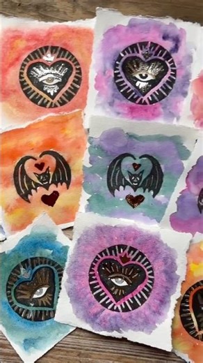 Really simple Lino stamps with added watercolour #linoprinting #valloween #valentinesday