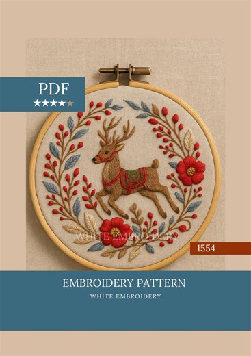 Reindeer Embroidery Designs, Christmas Hand Embroidery Pattern PDF, Holiday Embroidery, Snowflake Reindeer, Christmas Deer Pattern | 1554 - Etsy