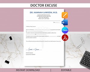 Doctor Excuse Template, Doctor Excuse for Work, Doctor Excuse Letter, Doctor Note for Work, Doctor Notes, Doctor Excuse Editable - Etsy