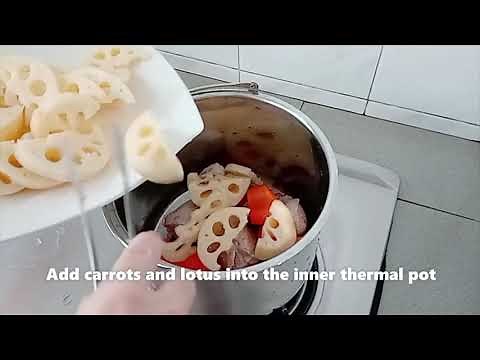 Thermal Cooker Pot Recipe - Lotus Soup with carrots and peanuts