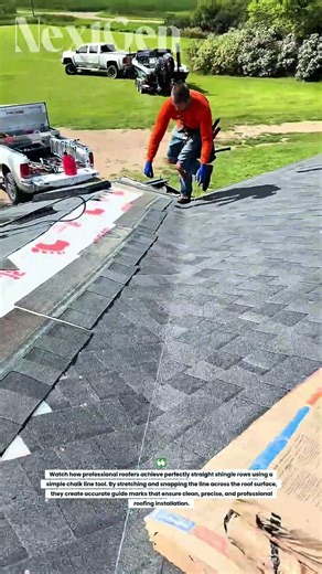 Perfect Roof Shingle Alignment Using Chalk Line – Satisfying Roofing Technique!