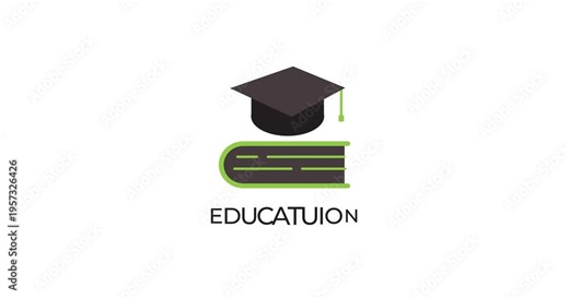 An animated graphic features a graduation cap atop a book, as 'EDUCATION' appears. It symbolizes academic achievement, knowledge, and the learning journey.